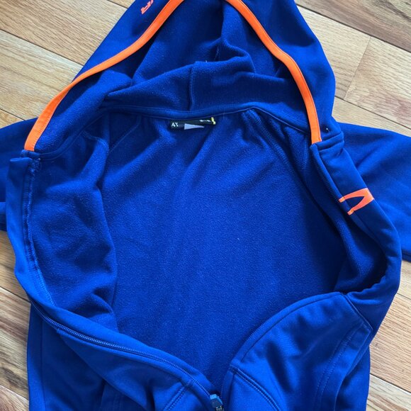 Under Armour Hoodie Boys 4 Navy Neon Orange Full Zip Long Sleeves Logo Pockets - Picture 8 of 9